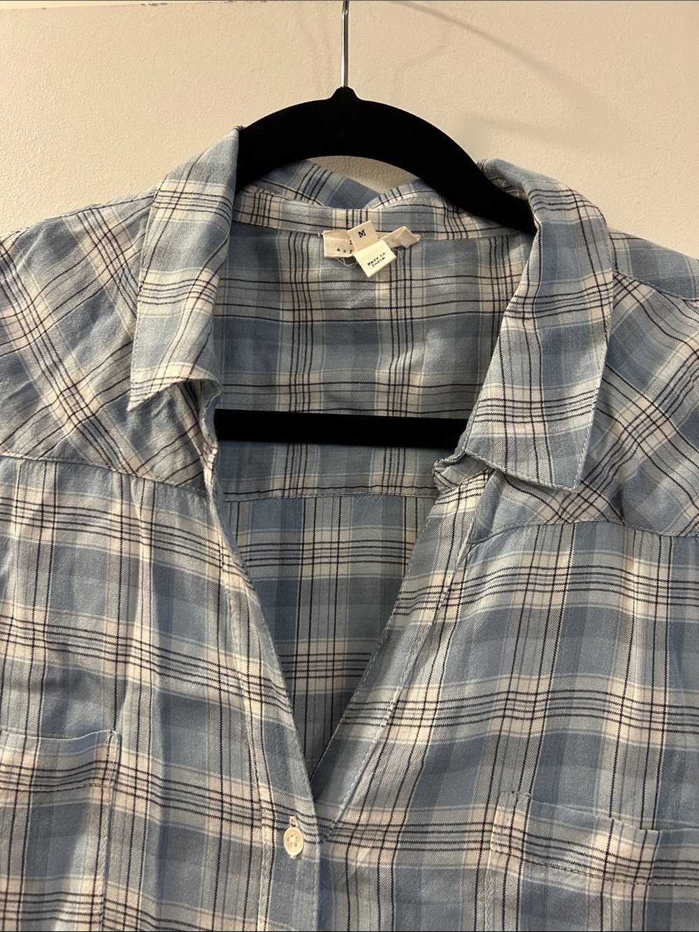 Soft Joie Light Blue Plaid Button-Up Shirt, Super Soft, Medium - Picture 2 of 10